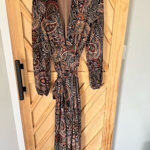 Paisley Print Long Sleeve Dress